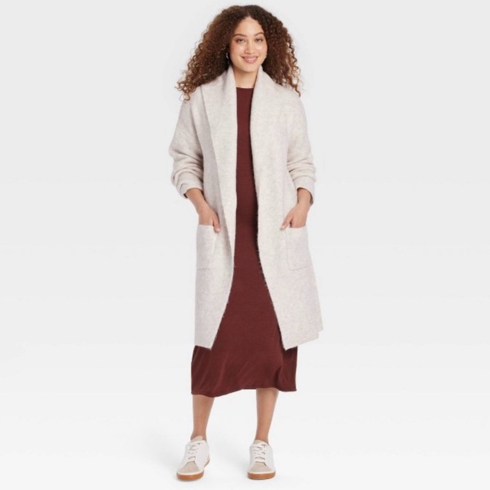 A New Day Women’s Shawl Collar Coatigan Cardigan Oatmeal Size M/L